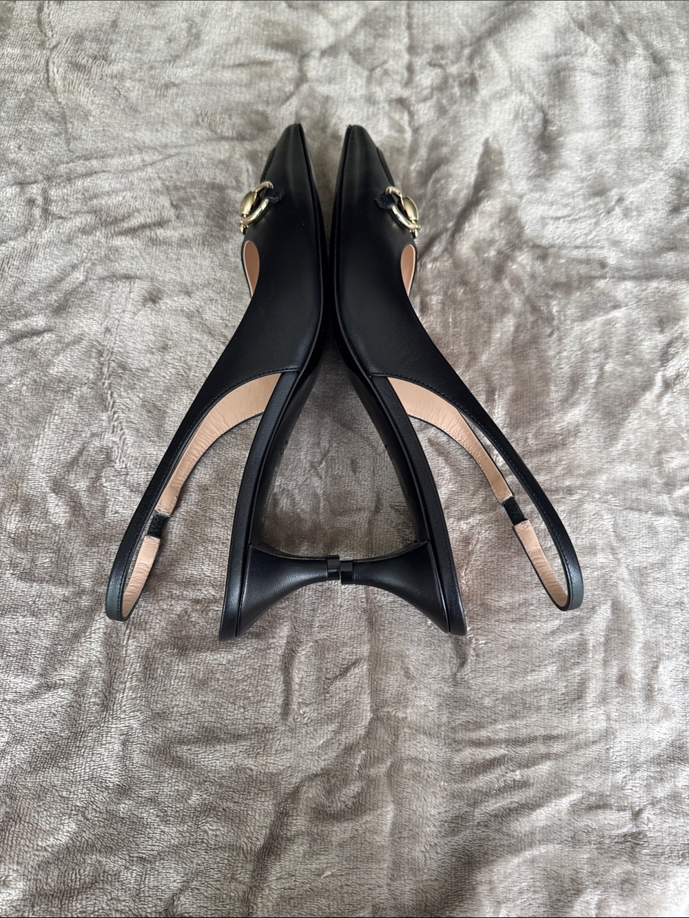Gucci Black Leather Pointed Slingback Mules with Gold Horsebit - Picture 3 of 10